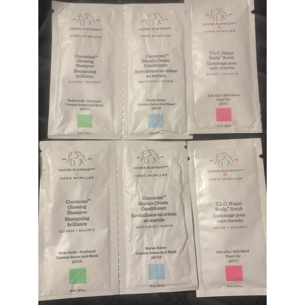 Drunk Elephant Cocomino Glossing Shampoo & Marula Conditioner & Scalp Scrub 10mL